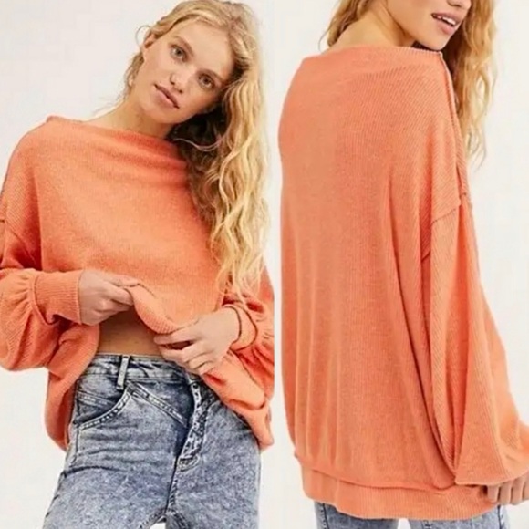 NEW Free People Ribbed Oversized Main Squeeze Hacci Top - Picture 2 of 14
